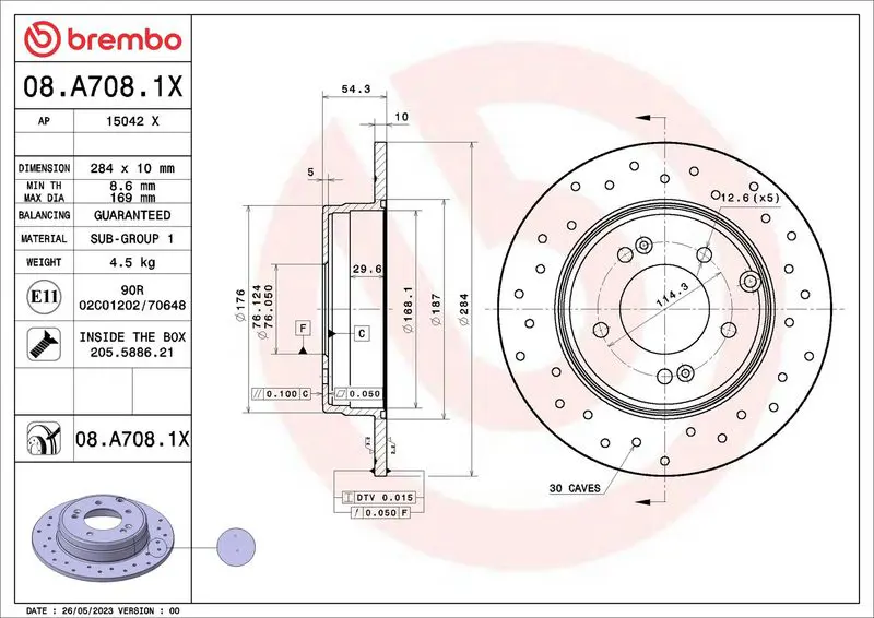 BREMBO 08A7081X Тормозной диск