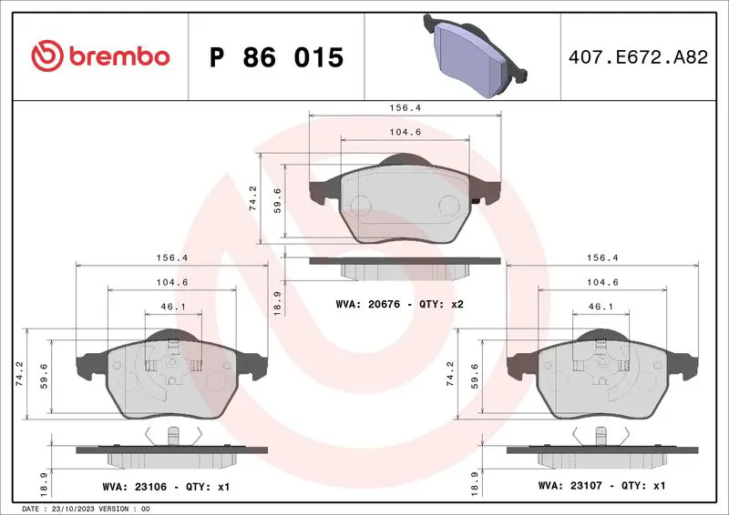 P 86 015 Комплект тормозных колодок