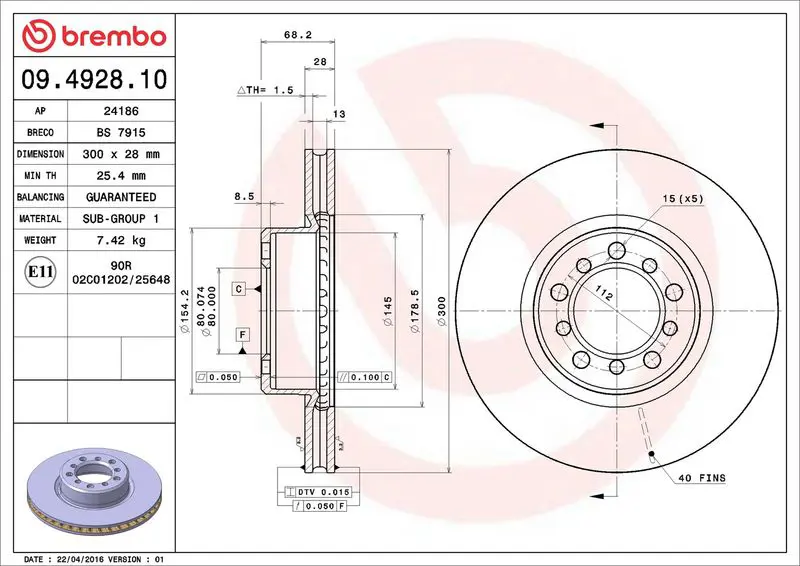 BREMBO 09492810 Тормозной диск