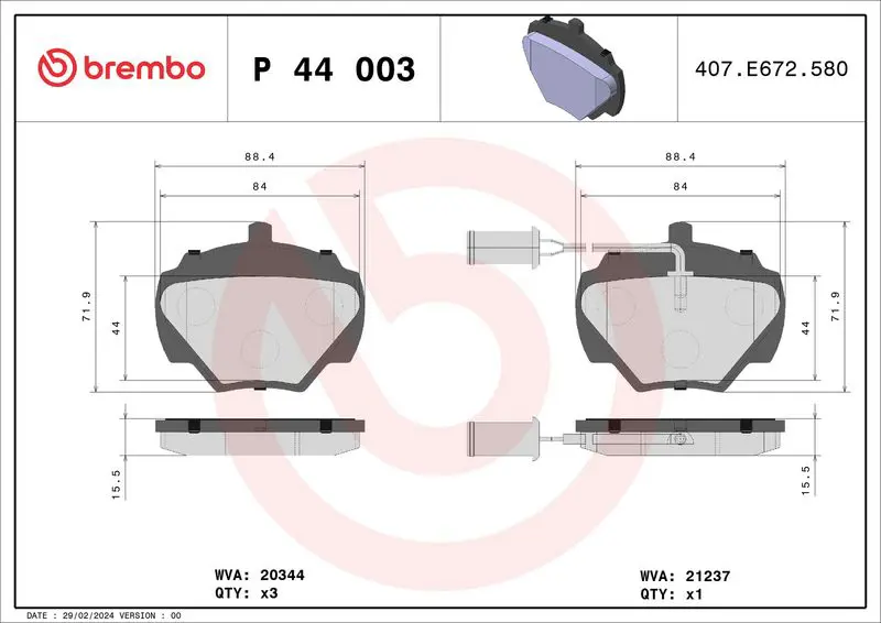 BREMBO P44003 Комплект тормозных колодок