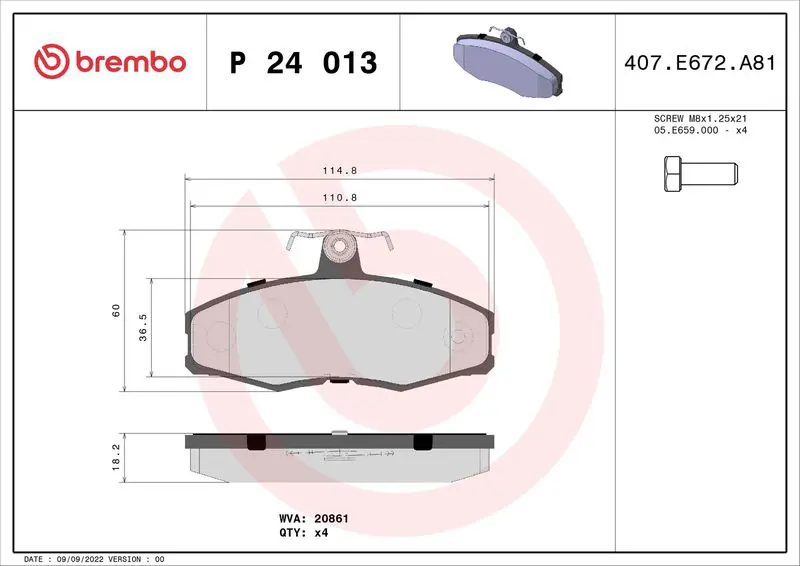 BREMBO P24013 Колодки тормозные (Спереди)