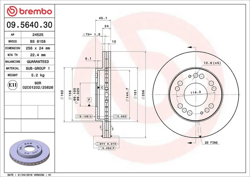 BREMBO 09564030 ДИСК ТОРМОЗНОЙ MITSUBISHI