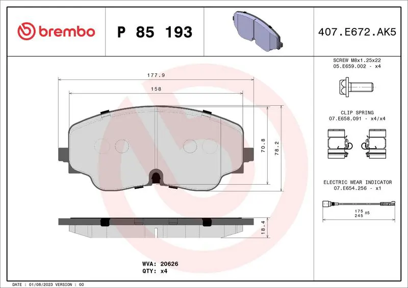 P 85 193 КОЛОДКИ ТОРМОЗНЫЕ ДИСКОВЫЕ VW