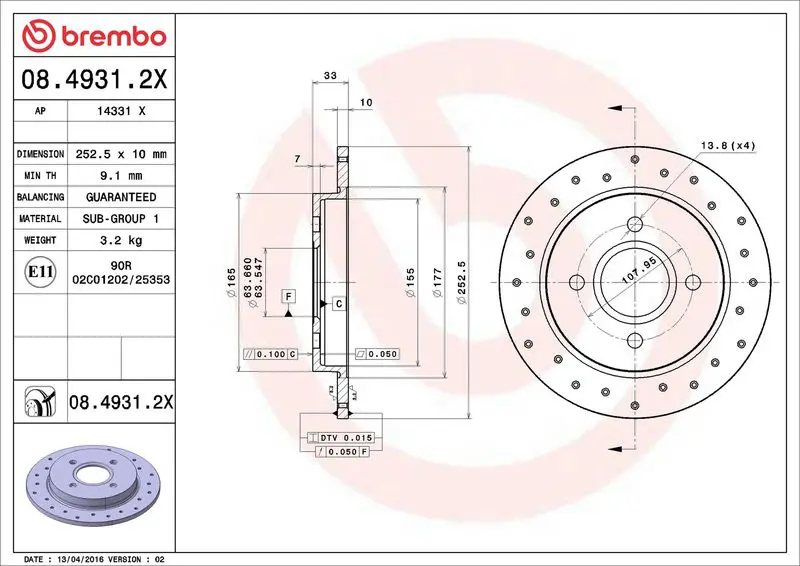BREMBO 0849312X ДИСК ТОРМОЗНОЙ FORD FIESTA