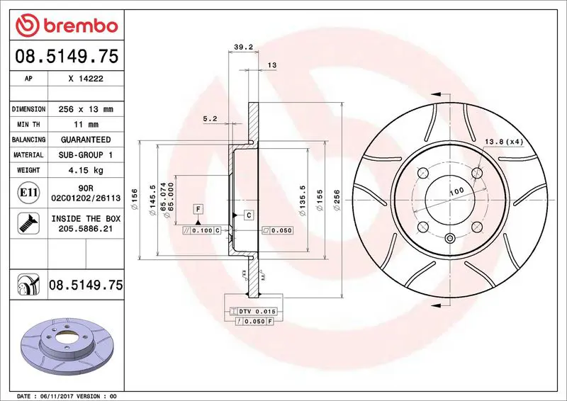 BREMBO 08514975 Тормозной диск