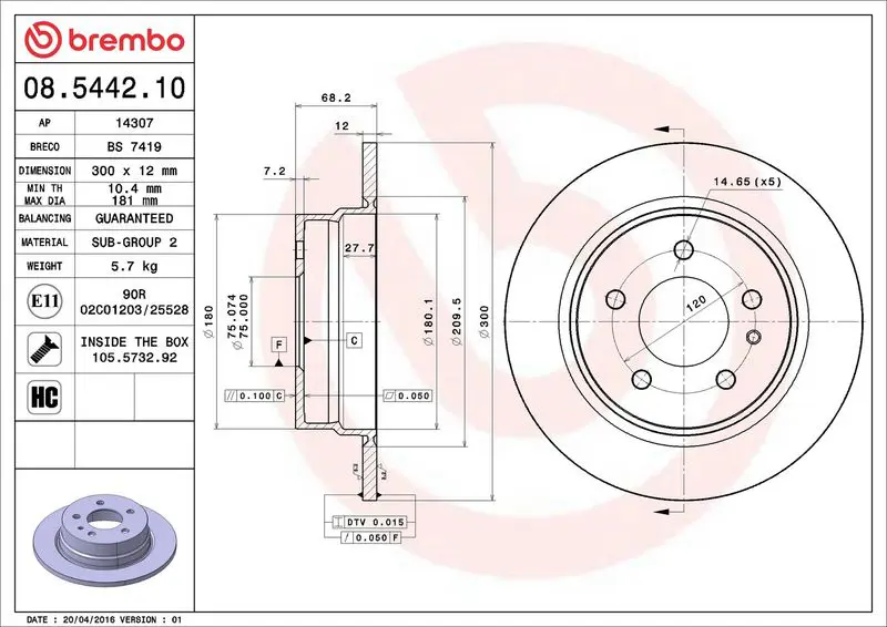 BREMBO 08544210 Тормозной диск