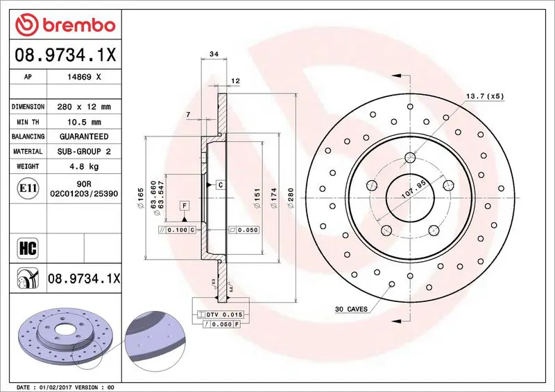 BREMBO 0897341X Диск тормозной