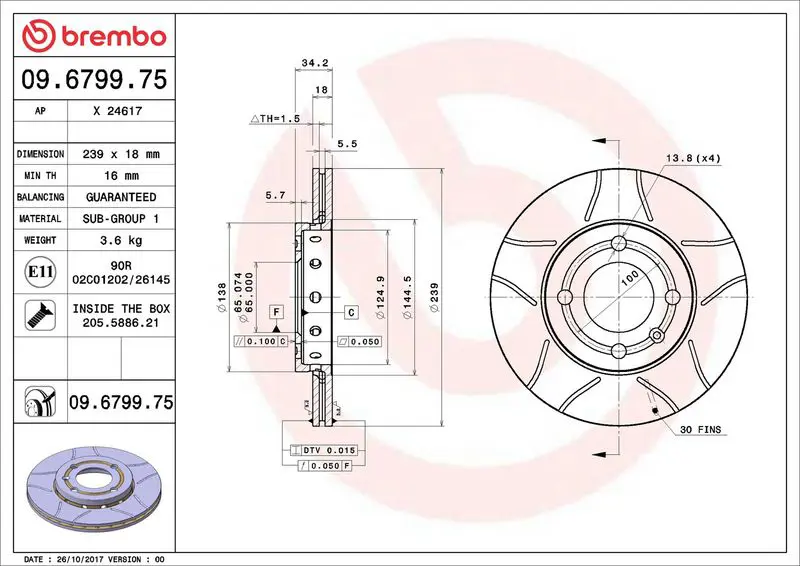 BREMBO 09679975 Тормозной диск