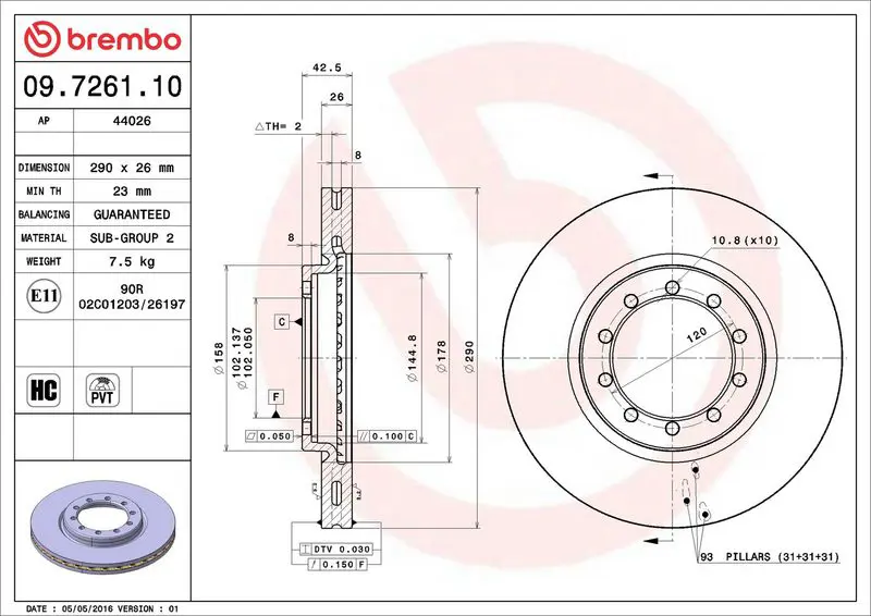 BREMBO 09726110 Тормозной диск