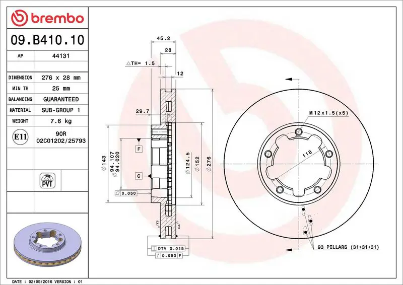 BREMBO 09B41010 Тормозной диск