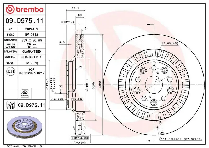 BREMBO 09D97511 Тормозной диск