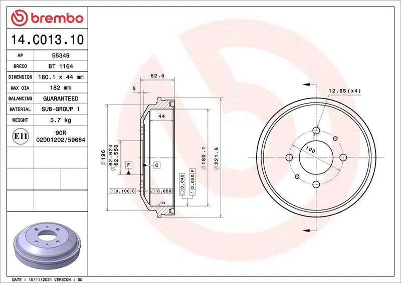BREMBO 14C01310 Тормозный барабан