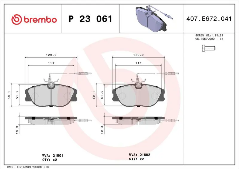 BREMBO P23061 Комплект тормозных колодок