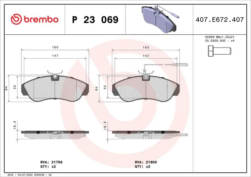 BREMBO P23069 Колодки тормозные, комплект