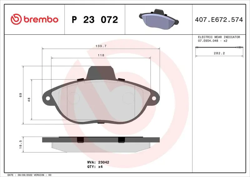 BREMBO P23072 Комплект тормозных колодок