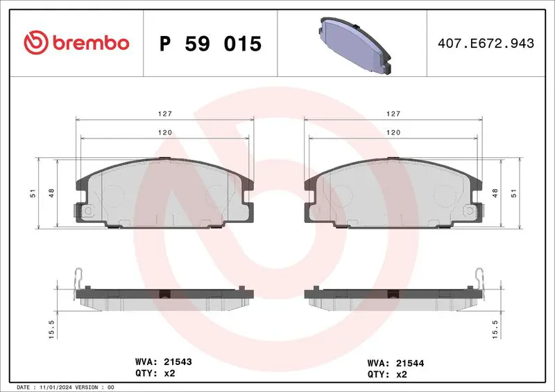 BREMBO P59015 Комплект тормозных колодок