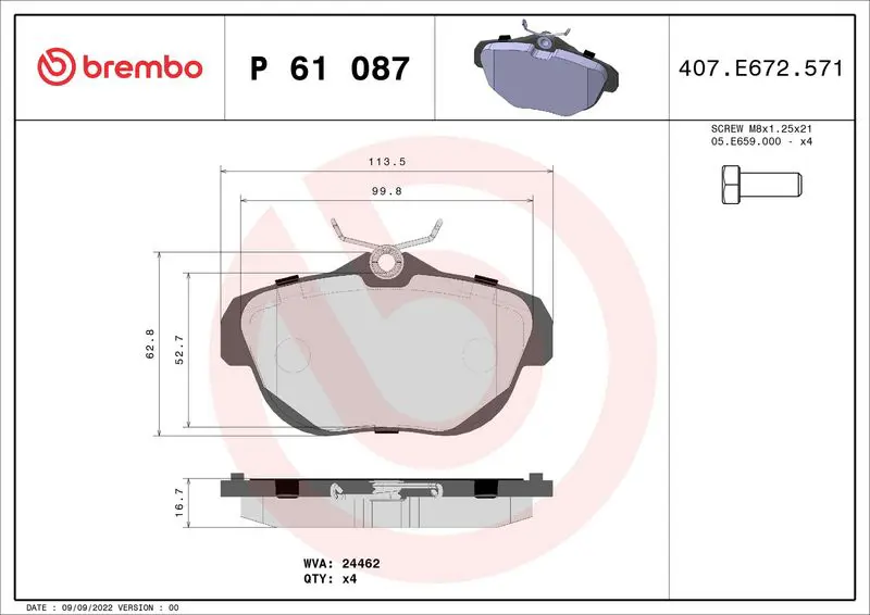 BREMBO P61087 КОЛОДКИ ТОРМОЗНЫЕ ДИСКОВЫЕ