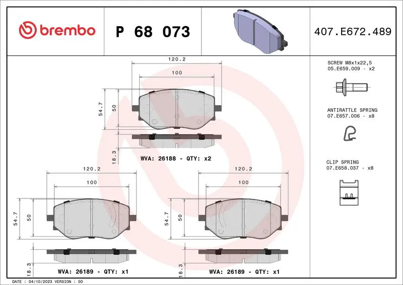 P 68 073 Колодки тормозные передние