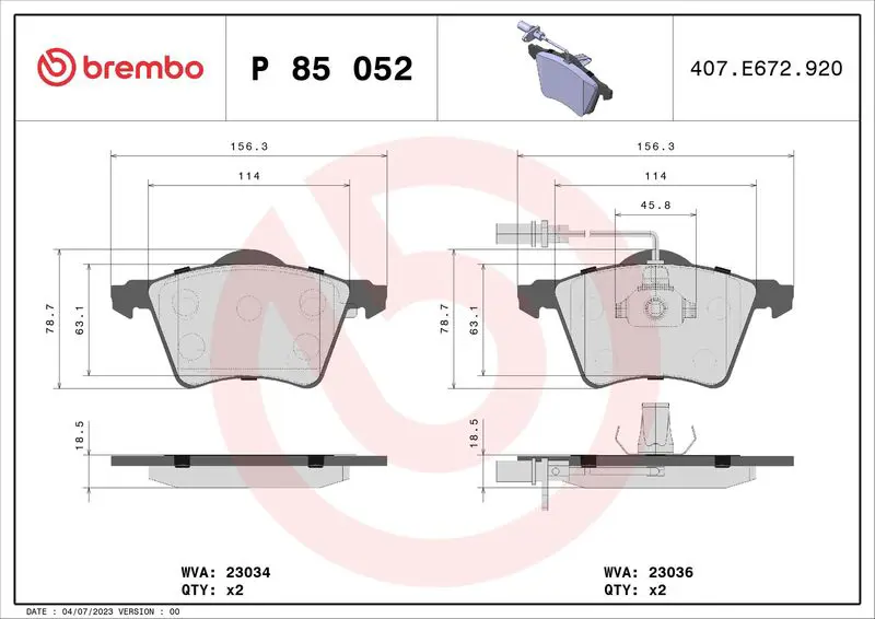 P 85 052 Комплект тормозных колодок