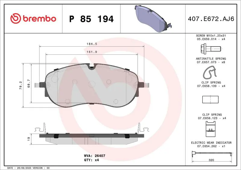 P 85 194 Колодки тормозные дисковые,