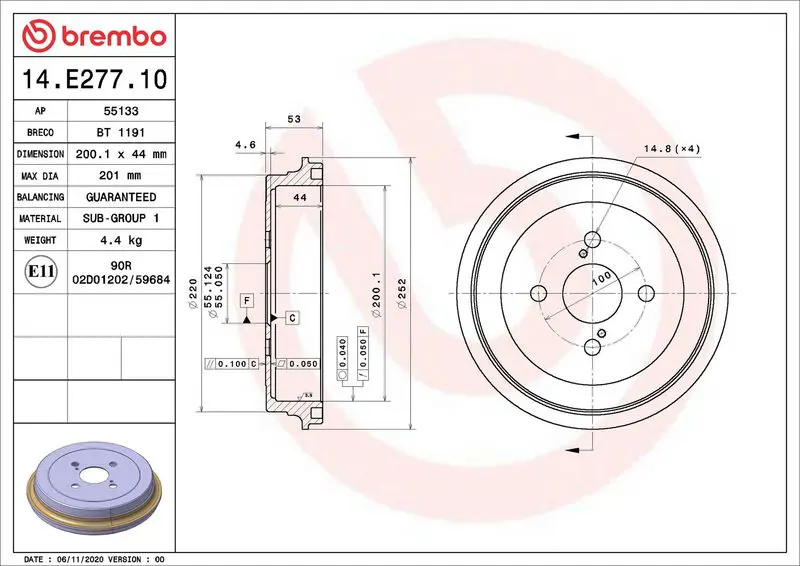 BREMBO 14E27710 Тормозной барабан