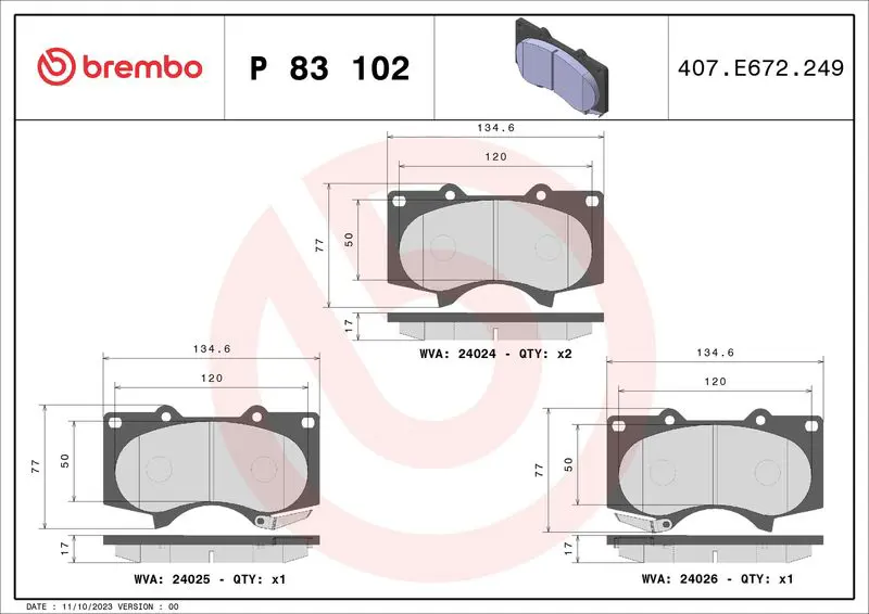 BREMBO P83102X Колодки тормозные дисковые,