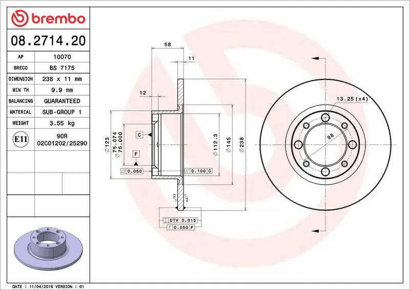 BREMBO 08271420 Тормозной диск
