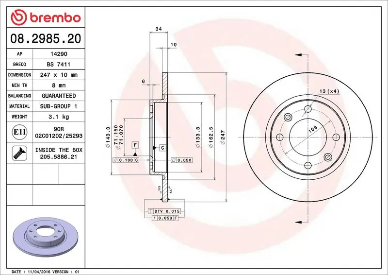 BREMBO 08298520 Тормозной диск