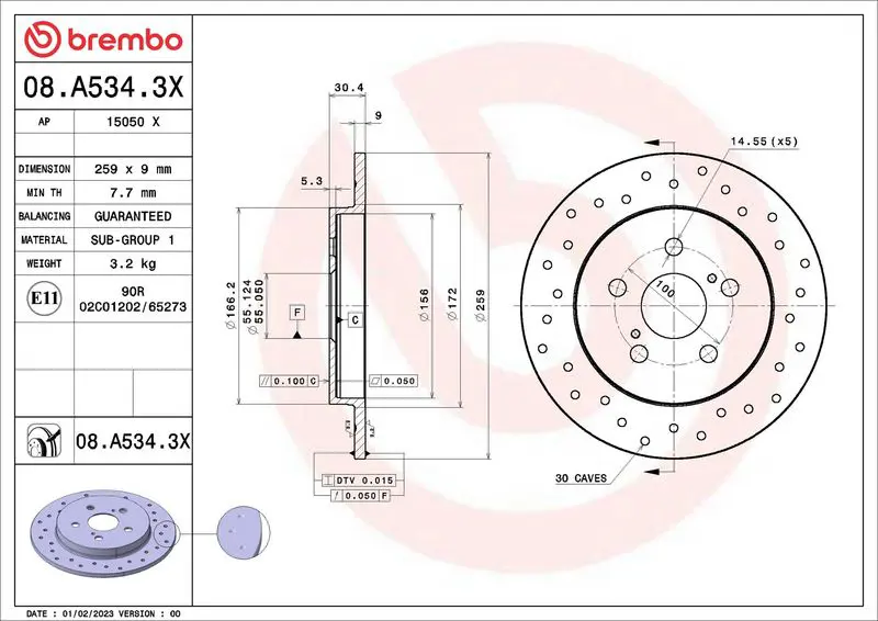 BREMBO 08A5343X Тормозной диск