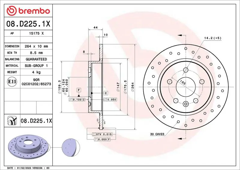 BREMBO 08D2251X Тормозной диск