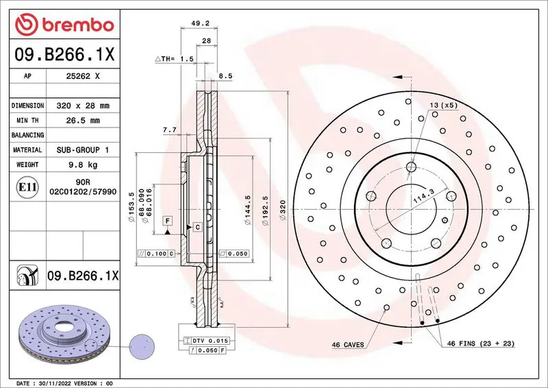 BREMBO 09B2661X Тормозной диск