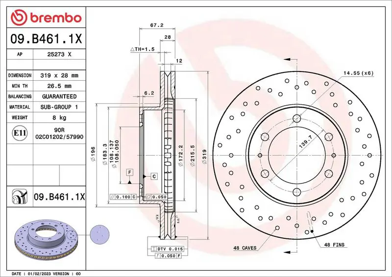 BREMBO 09B4611X Тормозной диск