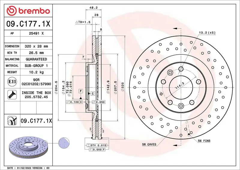 BREMBO 09C1771X Тормозной диск