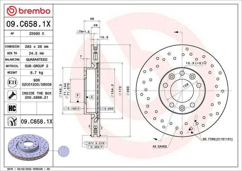BREMBO 09C6581X Тормозной диск