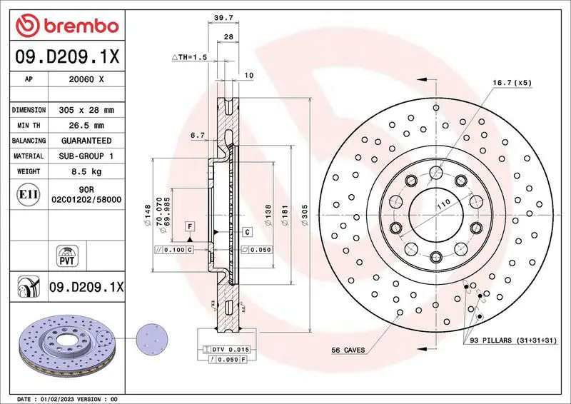 BREMBO 09D2091X Диск тормозной ALFA ROMEO