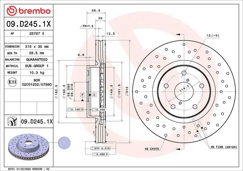 BREMBO 09D2451X Тормозной диск
