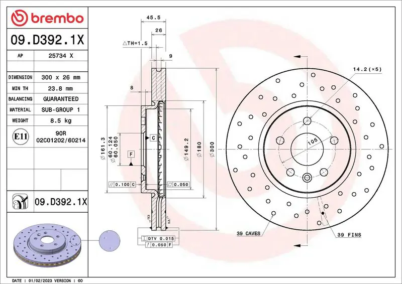BREMBO 09D3921X Диск тормозной BUICK (SGM)