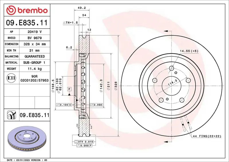 BREMBO 09E83511 Тормозной диск