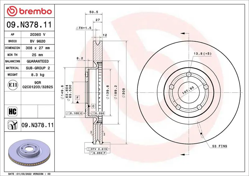 BREMBO 09N37811 Тормозной диск