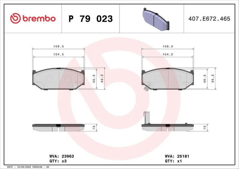 BREMBO P79023 Комплект тормозных колодок