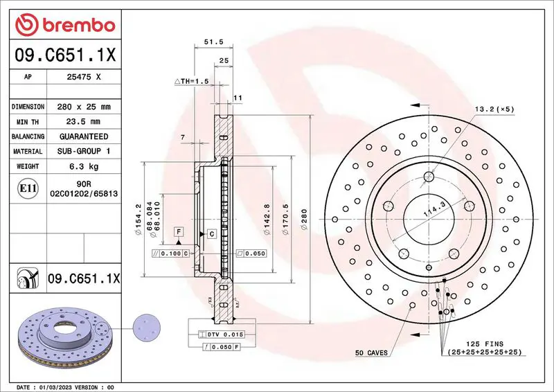 BREMBO 09C6511X Тормозной диск
