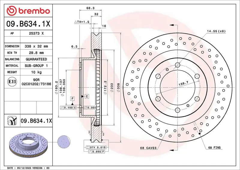 BREMBO 09B6341X Тормозной диск