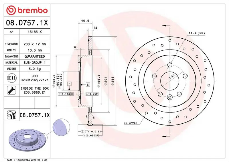 BREMBO 08D7571X Brake Disc