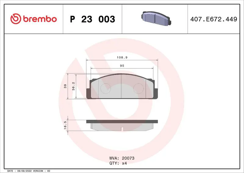 BREMBO P23003 Комплект тормозных колодок