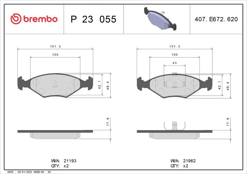 BREMBO P23055 Комплект тормозных колодок
