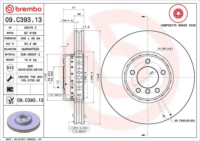 BREMBO 09C39313 Тормозной диск