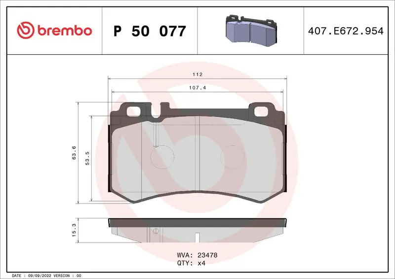BREMBO P50077 Комплект тормозных колодок