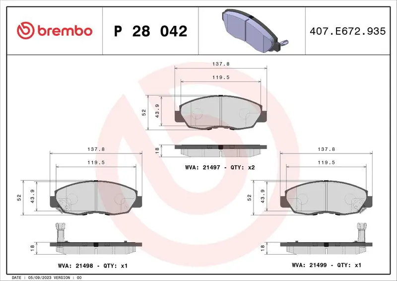 BREMBO P28042 Комплект тормозных колодок