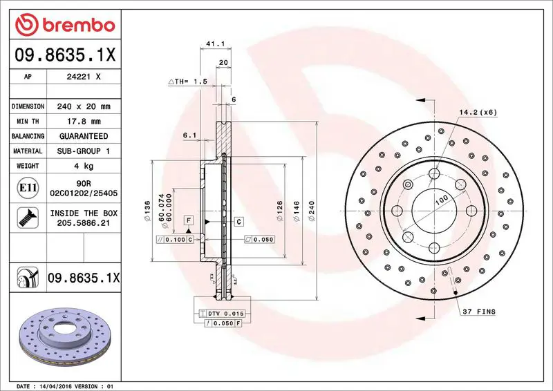 Brembo 0986351X 09.8635.1X диск тормозной