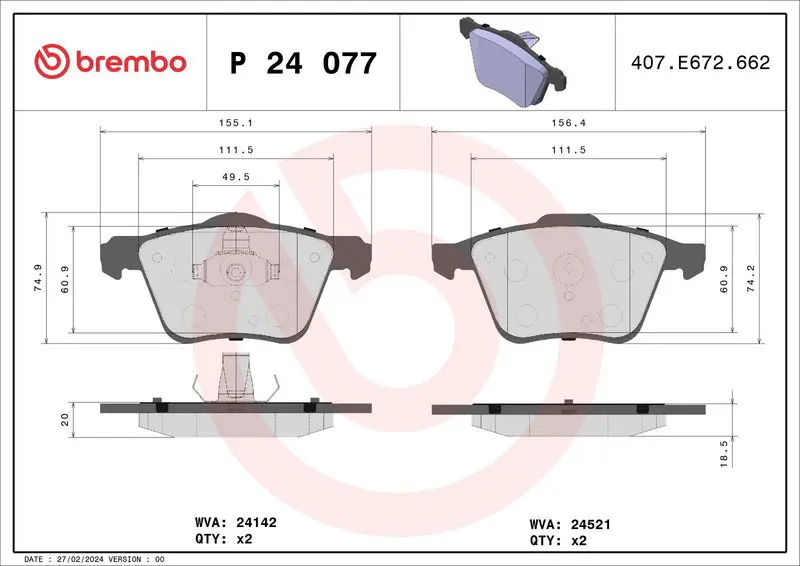 Brembo P24077 Колодки тормозные P24077